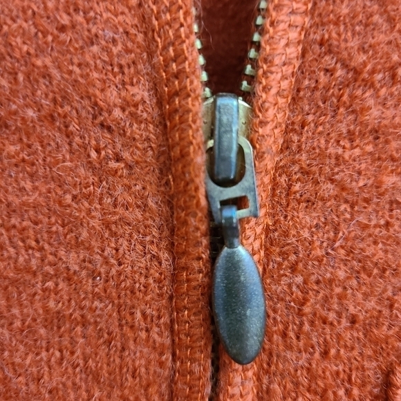 VINTAGE TimberLea 100% Wool Full Zip Embroidered Orange Cardigan SZ Med - Picture 7 of 7